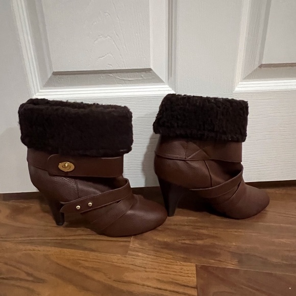Colin Stuart Brown Leather Fur Bootie Boots Size 8 - Picture 2 of 9